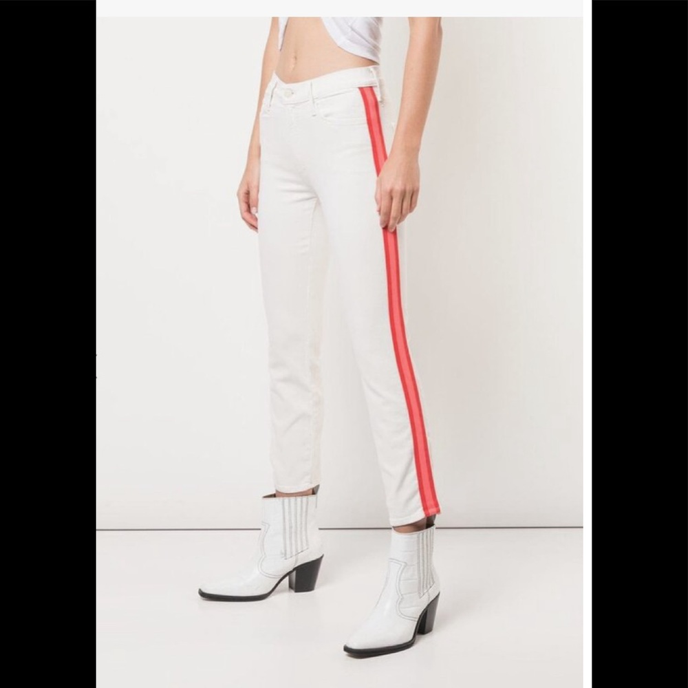 MOTHER MidRise Dazzler Off White Stripe Jean sz 27